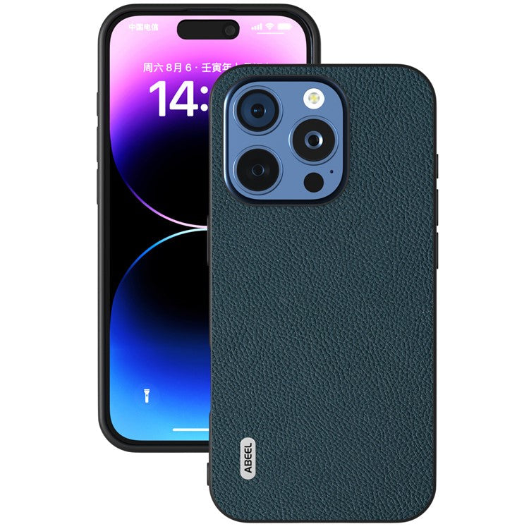 ABEEL For iPhone 16 Pro Cases Genuine Cow Leather+PC+TPU Phone Cover - Green