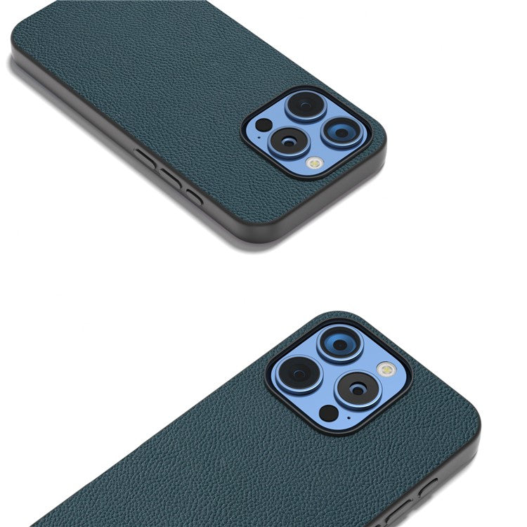 ABEEL For iPhone 16 Pro Cases Genuine Cow Leather+PC+TPU Phone Cover - Green
