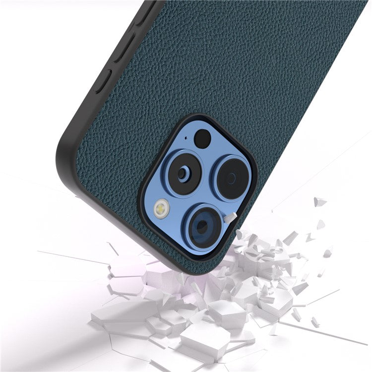 ABEEL For iPhone 16 Pro Cases Genuine Cow Leather+PC+TPU Phone Cover - Green