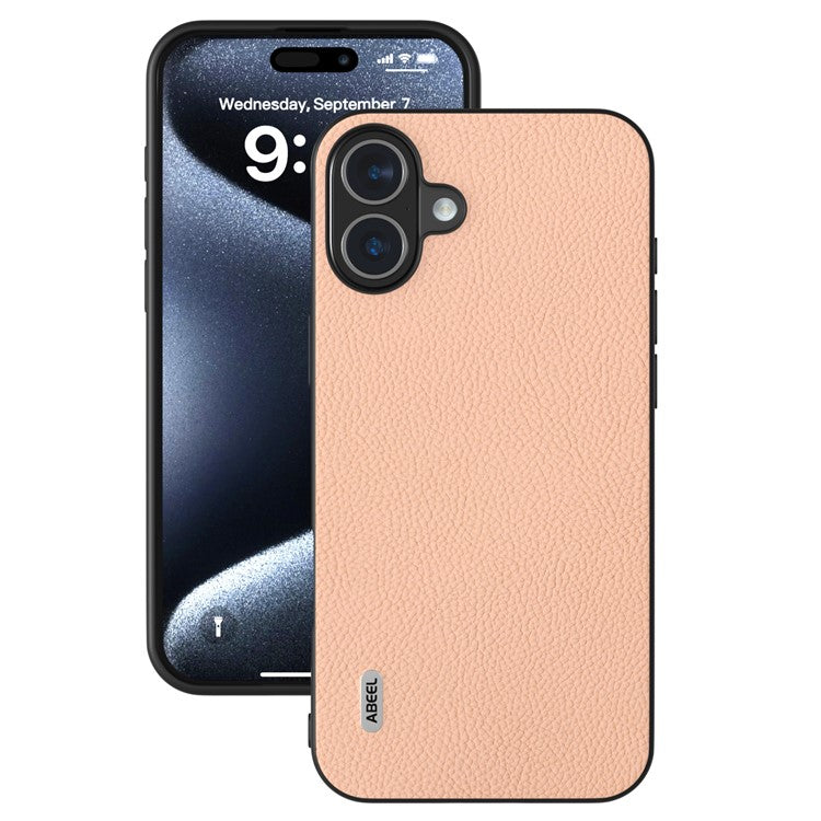 ABEEL For iPhone 16 Plus Cases Genuine Cow Leather+PC+TPU Phone Cover - Pink