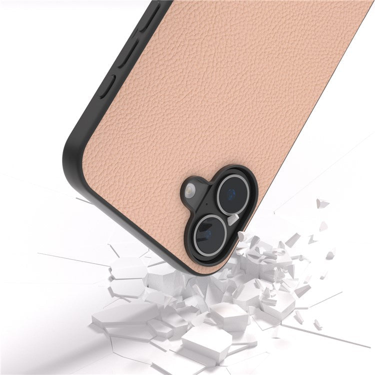 ABEEL For iPhone 16 Plus Cases Genuine Cow Leather+PC+TPU Phone Cover - Pink