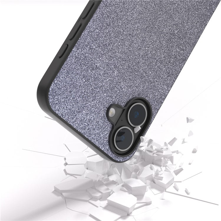 For iPhone 16 Plus Case Glitter Design PU+PC+TPU Protective Phone Cover - Black