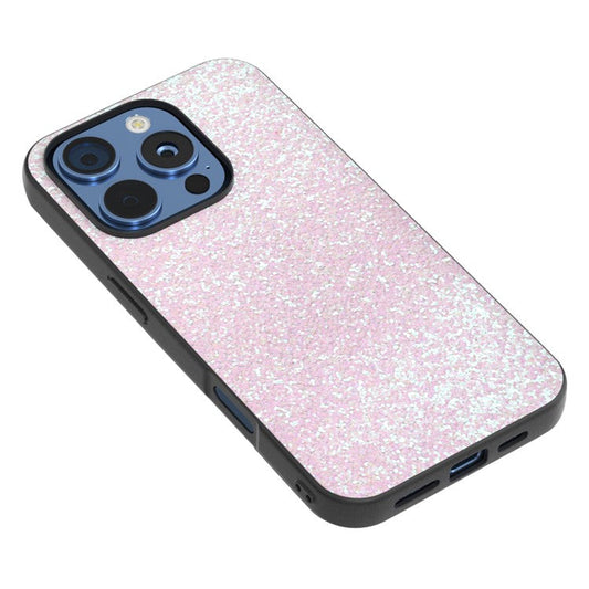 For iPhone 16 Pro Case Glitter PU Covered PC+TPU Phone Shell - Light Pink