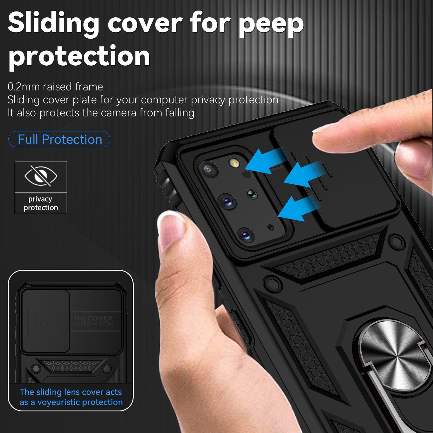 For Samsung Galaxy S20 Plus 4G / 5G Hard PC + Soft TPU Phone Case with Metal Ring Kickstand and Slide Camera Protection - Black
