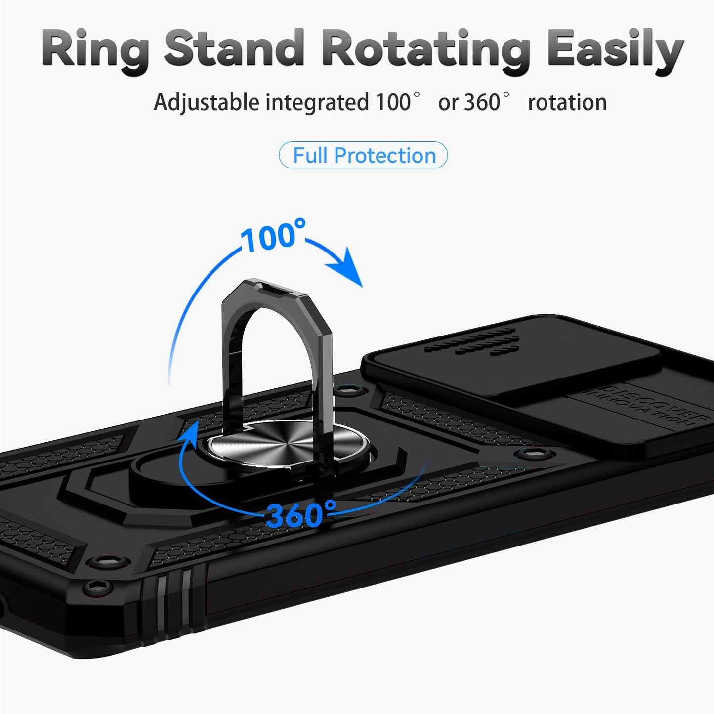 For Samsung Galaxy S20 Plus 4G / 5G Hard PC + Soft TPU Phone Case with Metal Ring Kickstand and Slide Camera Protection - Black