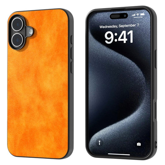 For iPhone 16 Plus Case Litchi Texture PU Leather+PC+TPU Phone Cover Black Edge - Orange