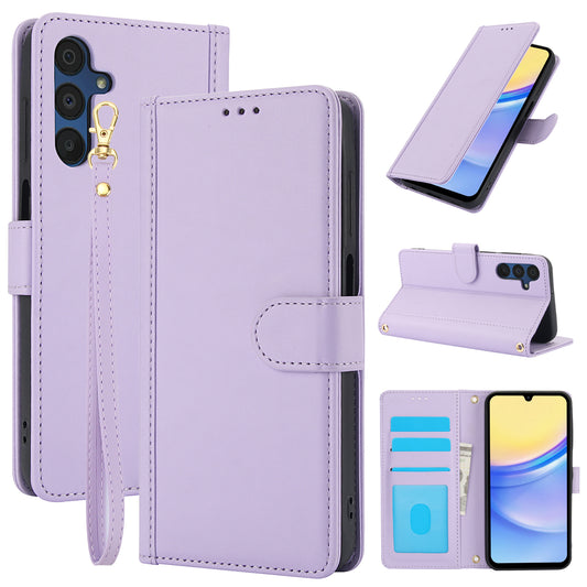 SY-003 For Samsung Galaxy A16 5G / A16 4G Case PU Leather Stand View Phone Wallet Cover with Hand Strap - Purple