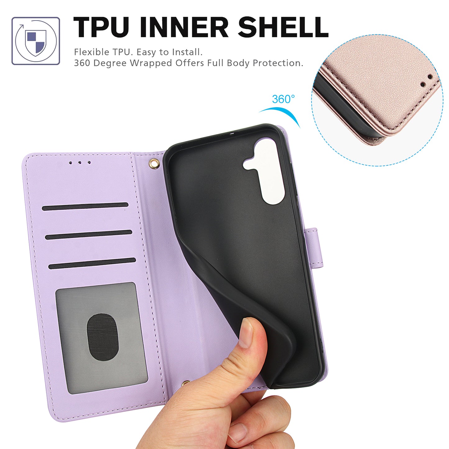 SY-003 For Samsung Galaxy A16 5G / A16 4G Case PU Leather Stand View Phone Wallet Cover with Hand Strap - Purple