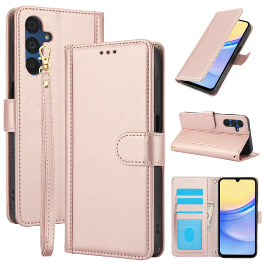 SY-003 For Samsung Galaxy A16 5G / A16 4G Case PU Leather Stand View Phone Wallet Cover with Hand Strap - Pink