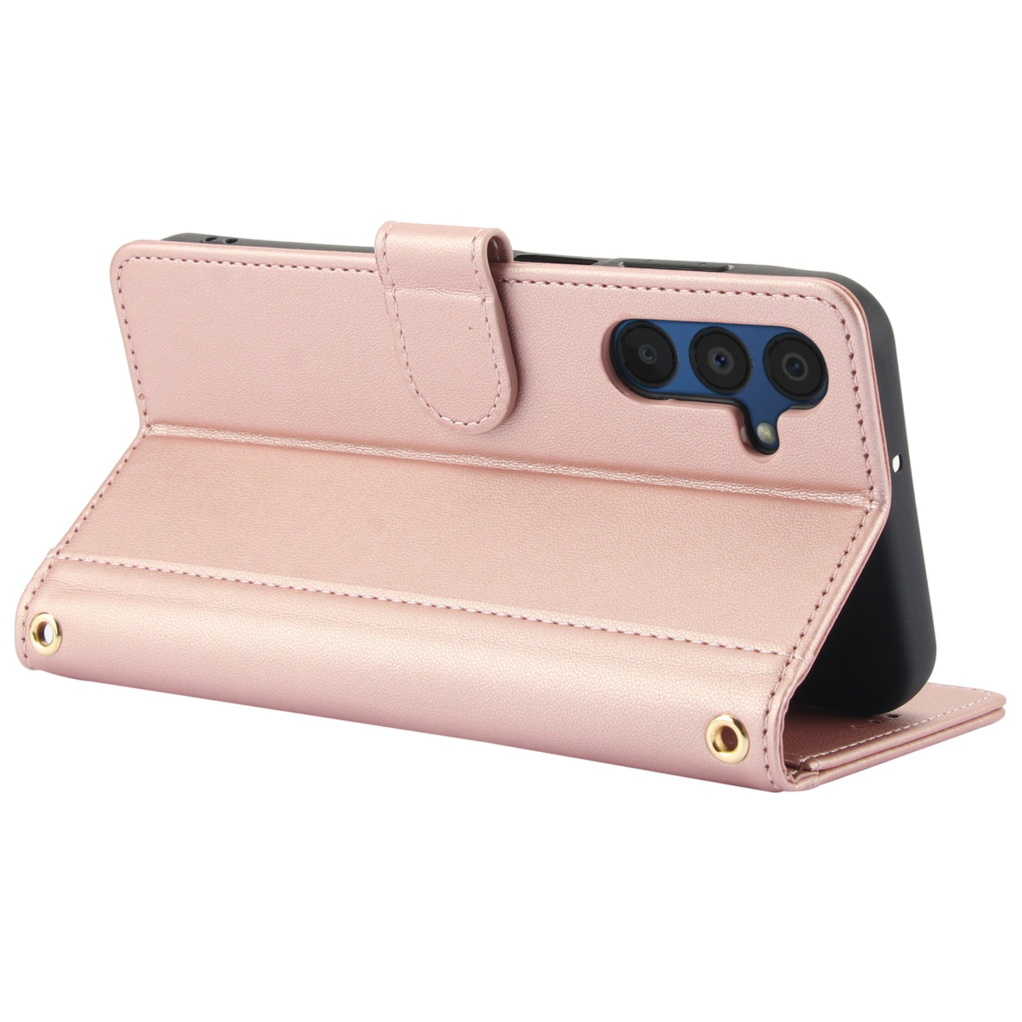 SY-003 For Samsung Galaxy A16 5G / A16 4G Case PU Leather Stand View Phone Wallet Cover with Hand Strap - Pink