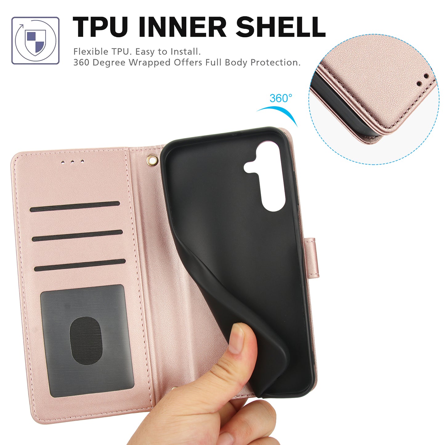 SY-003 For Samsung Galaxy A16 5G / A16 4G Case PU Leather Stand View Phone Wallet Cover with Hand Strap - Pink