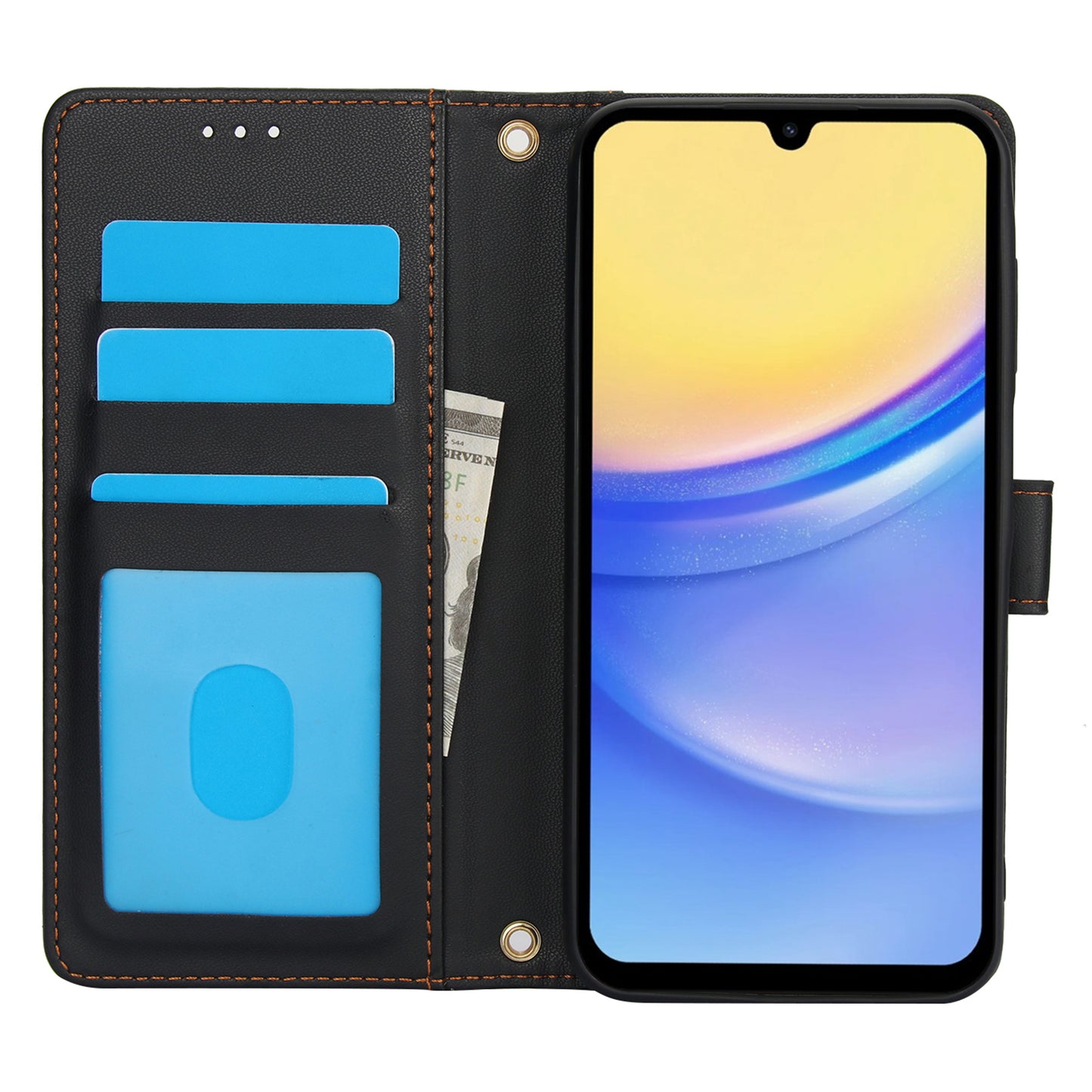 SY-003 For Samsung Galaxy A16 5G / A16 4G Case PU Leather Stand View Phone Wallet Cover with Hand Strap - Black