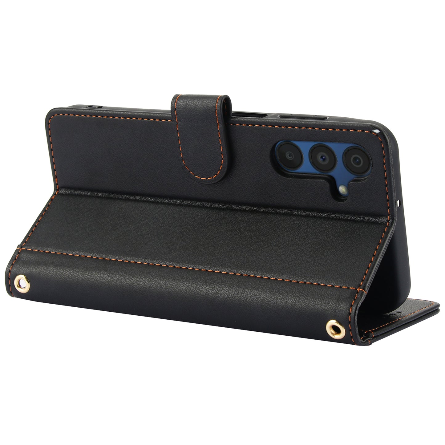 SY-003 For Samsung Galaxy A16 5G / A16 4G Case PU Leather Stand View Phone Wallet Cover with Hand Strap - Black