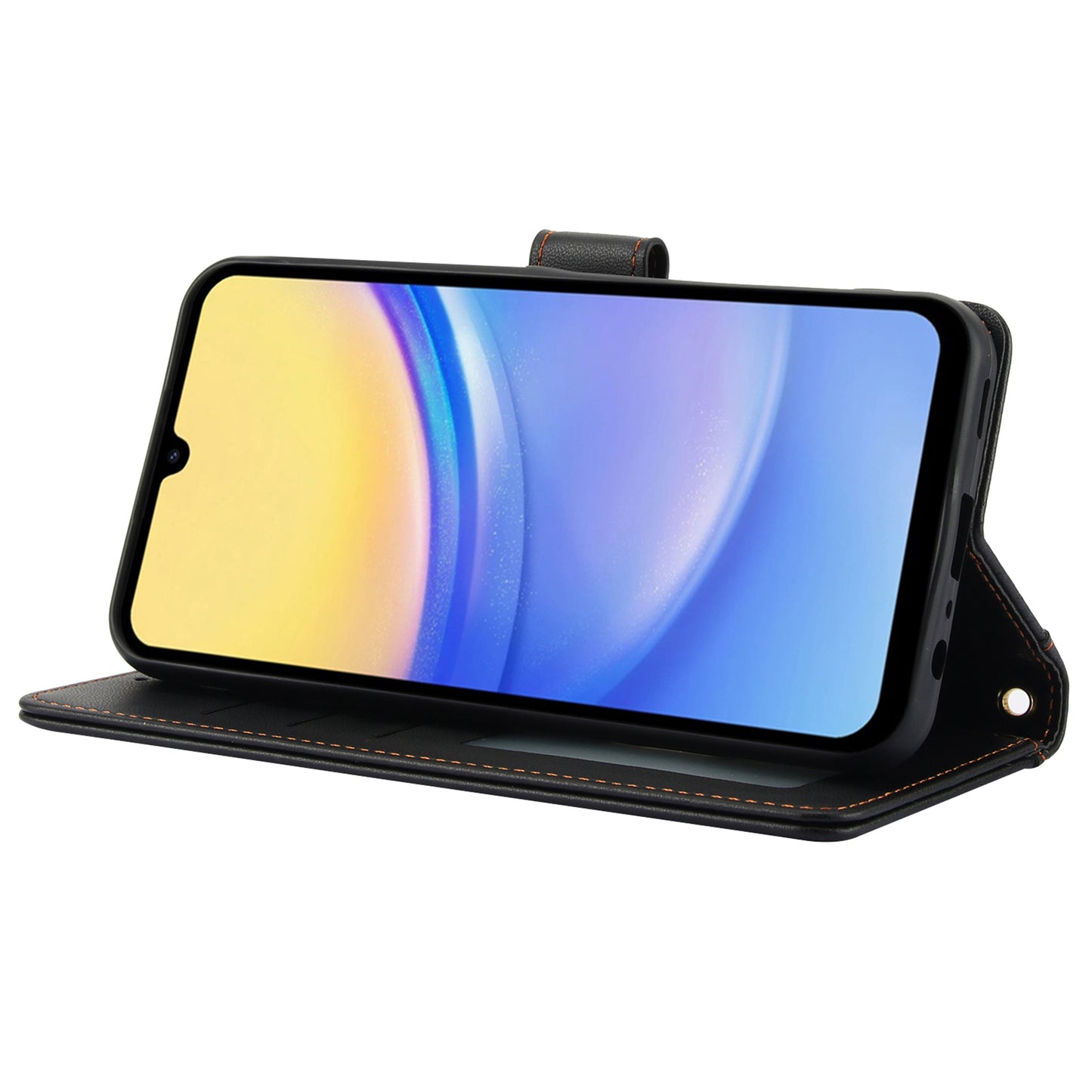 SY-003 For Samsung Galaxy A16 5G / A16 4G Case PU Leather Stand View Phone Wallet Cover with Hand Strap - Black