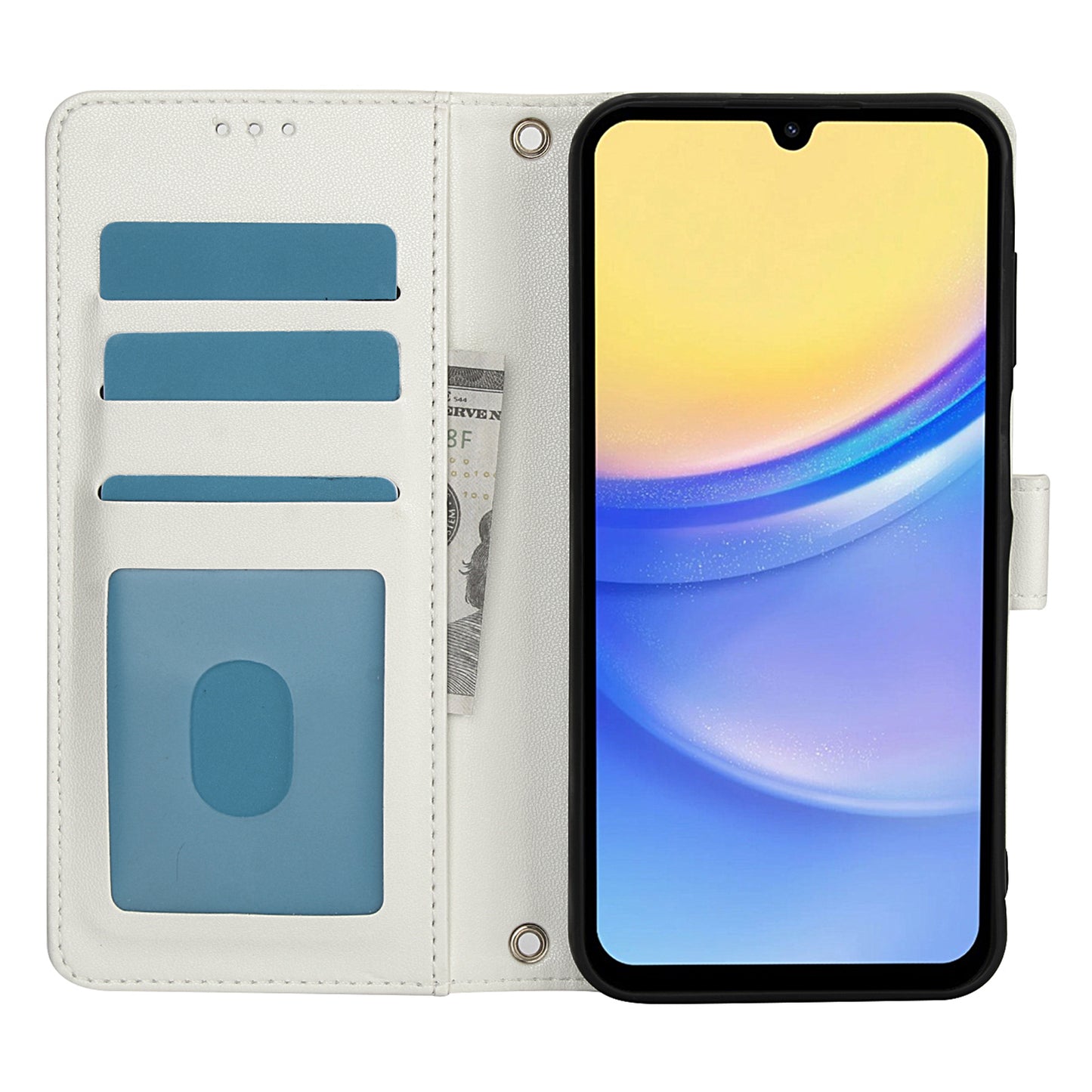 SY-003 For Samsung Galaxy A16 5G / A16 4G Case PU Leather Stand View Phone Wallet Cover with Hand Strap - White