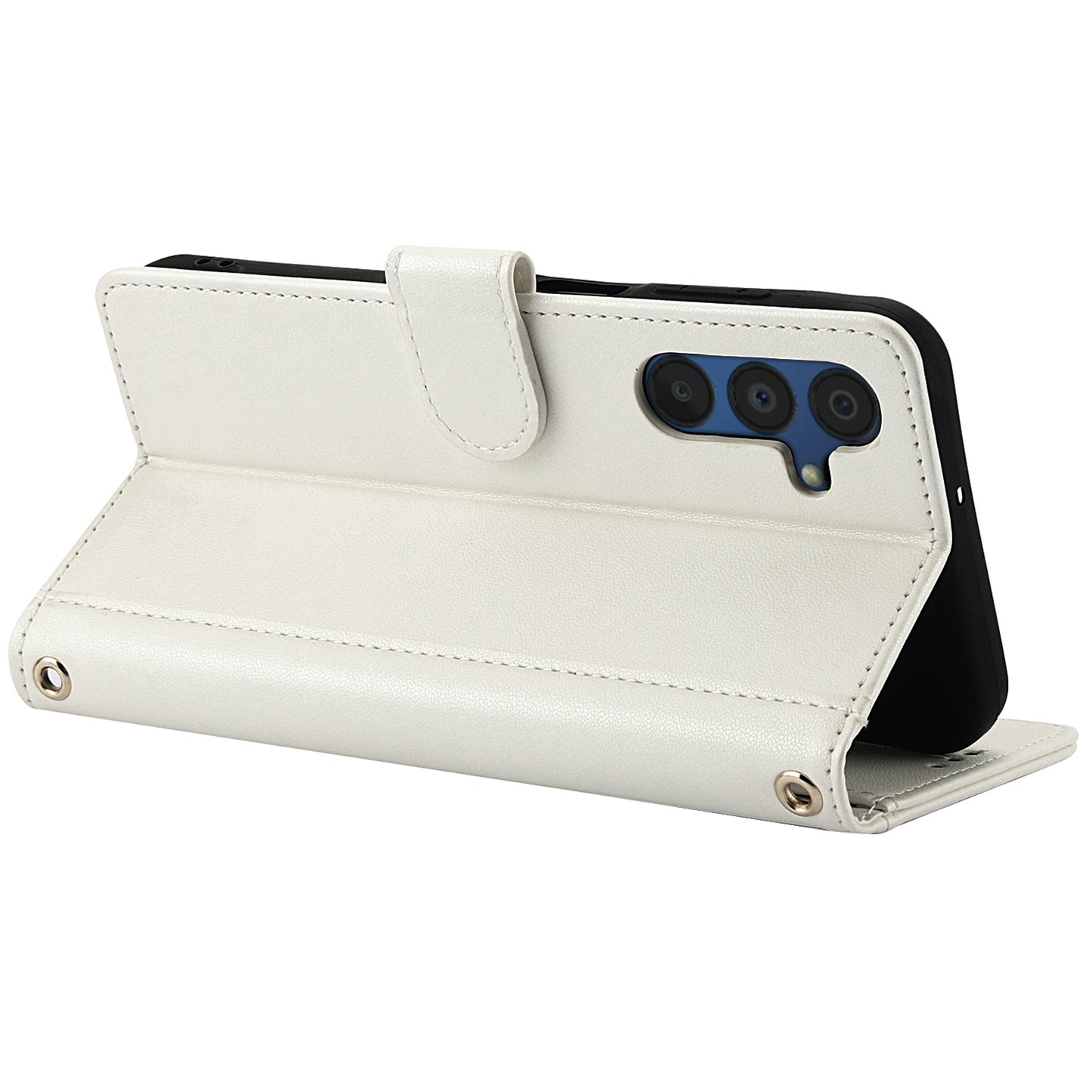 SY-003 For Samsung Galaxy A16 5G / A16 4G Case PU Leather Stand View Phone Wallet Cover with Hand Strap - White