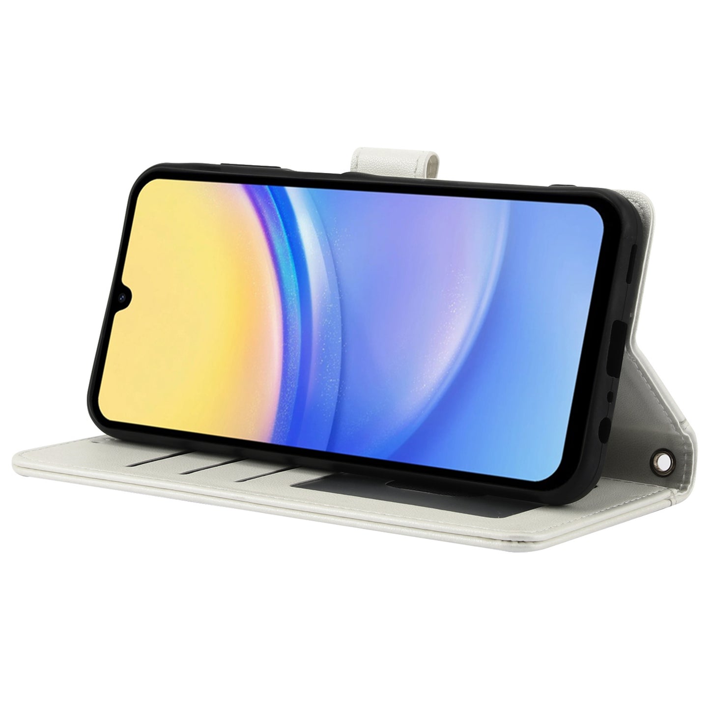 SY-003 For Samsung Galaxy A16 5G / A16 4G Case PU Leather Stand View Phone Wallet Cover with Hand Strap - White