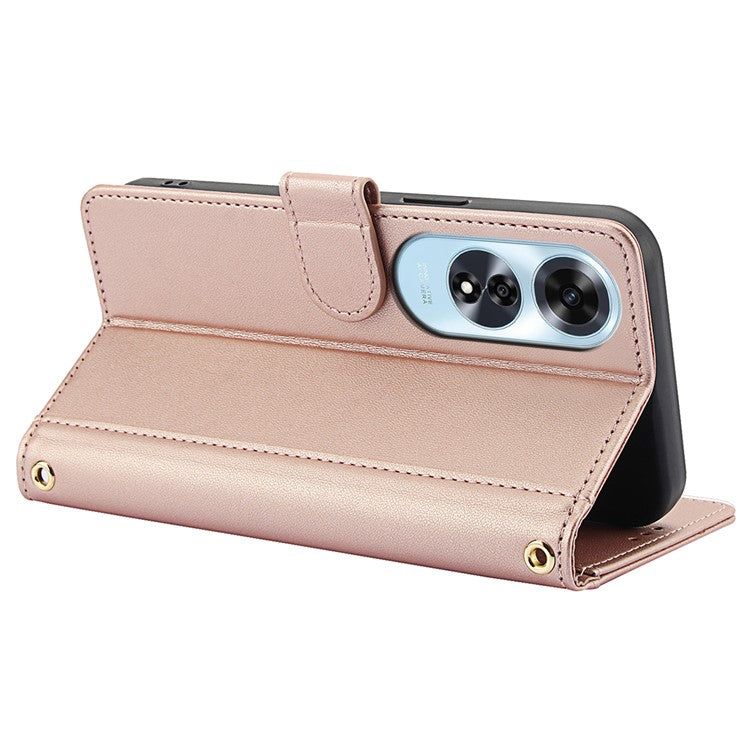 SY-003 For Oppo A60 4G Case PU Leather Stand View Phone Wallet Cover with Hand Strap - Pink