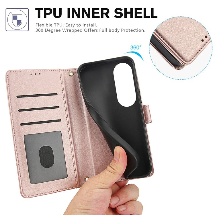 SY-003 For Oppo A60 4G Case PU Leather Stand View Phone Wallet Cover with Hand Strap - Pink