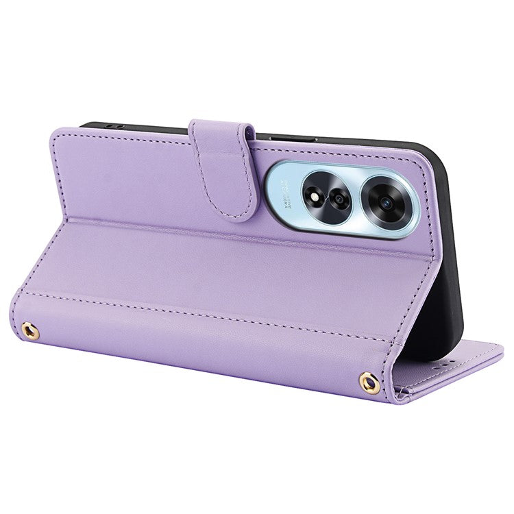 SY-003 For Oppo A60 4G Case PU Leather Stand View Phone Wallet Cover with Hand Strap - Purple
