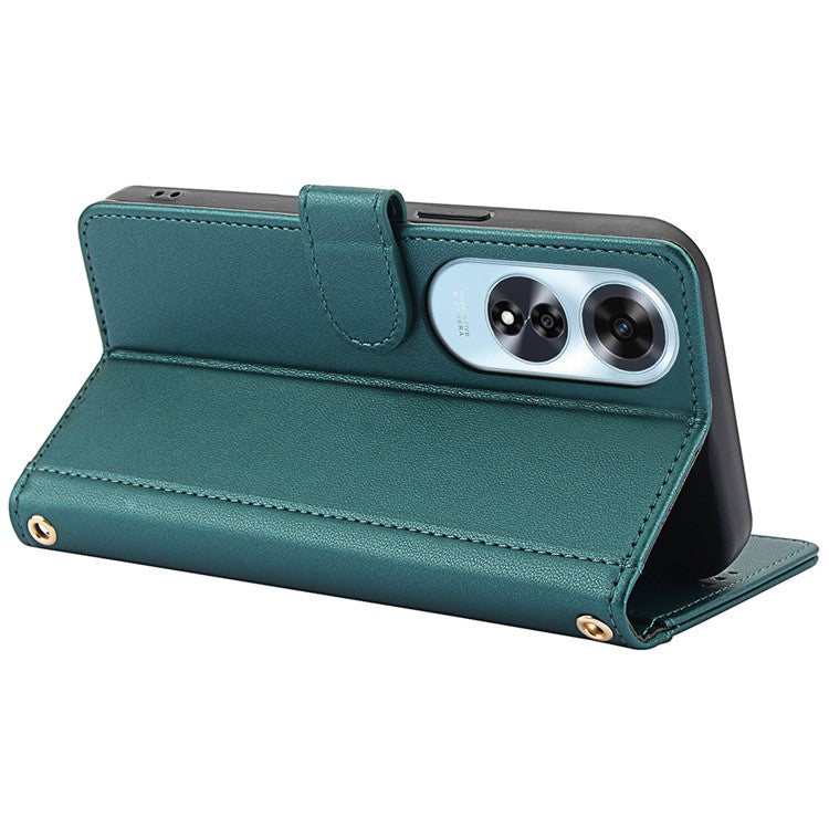 SY-003 For Oppo A60 4G Case PU Leather Stand View Phone Wallet Cover with Hand Strap - Green