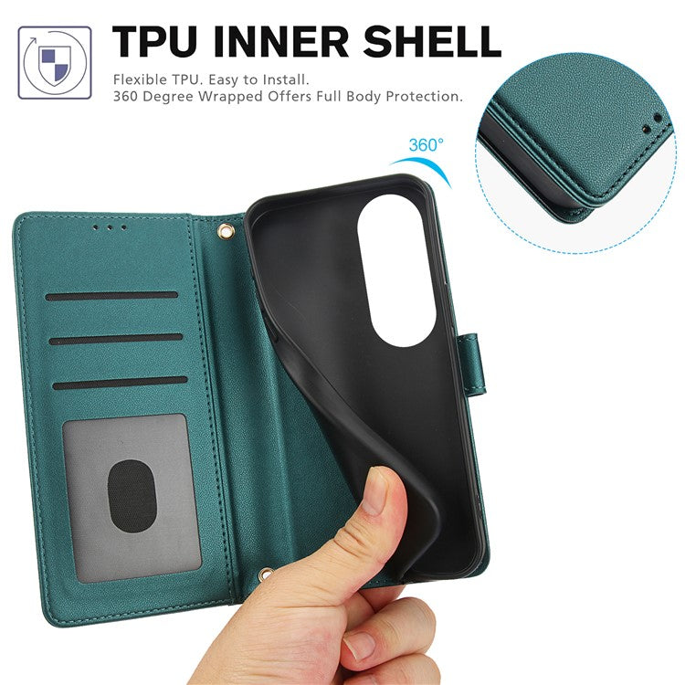 SY-003 For Oppo A60 4G Case PU Leather Stand View Phone Wallet Cover with Hand Strap - Green