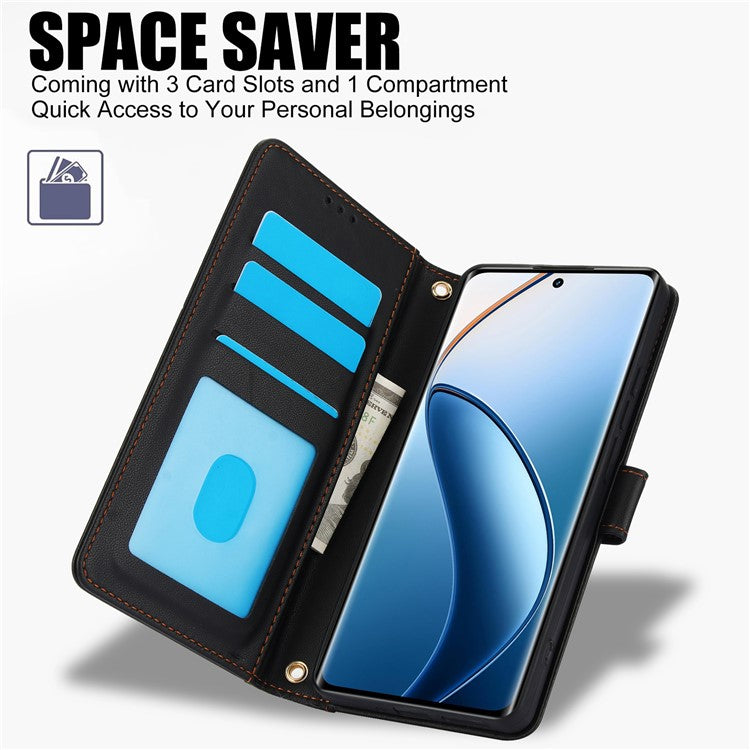 SY-003 For Oppo A60 4G Case PU Leather Stand View Phone Wallet Cover with Hand Strap - Black