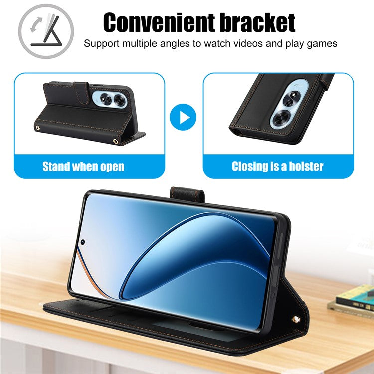 SY-003 For Oppo A60 4G Case PU Leather Stand View Phone Wallet Cover with Hand Strap - Black
