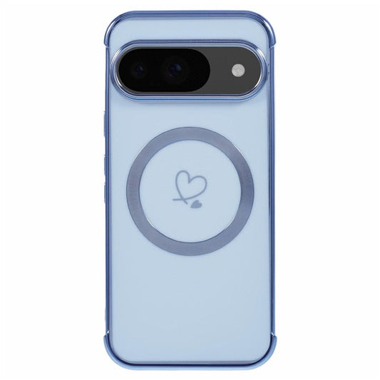 For Google Pixel 9 / Pixel 9 Pro Case Compatible with MagSafe Electroplated TPU Phone Cover Hollow Love Hearts - Blue