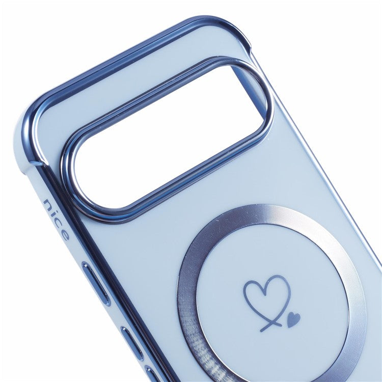 For Google Pixel 9 / Pixel 9 Pro Case Compatible with MagSafe Electroplated TPU Phone Cover Hollow Love Hearts - Blue