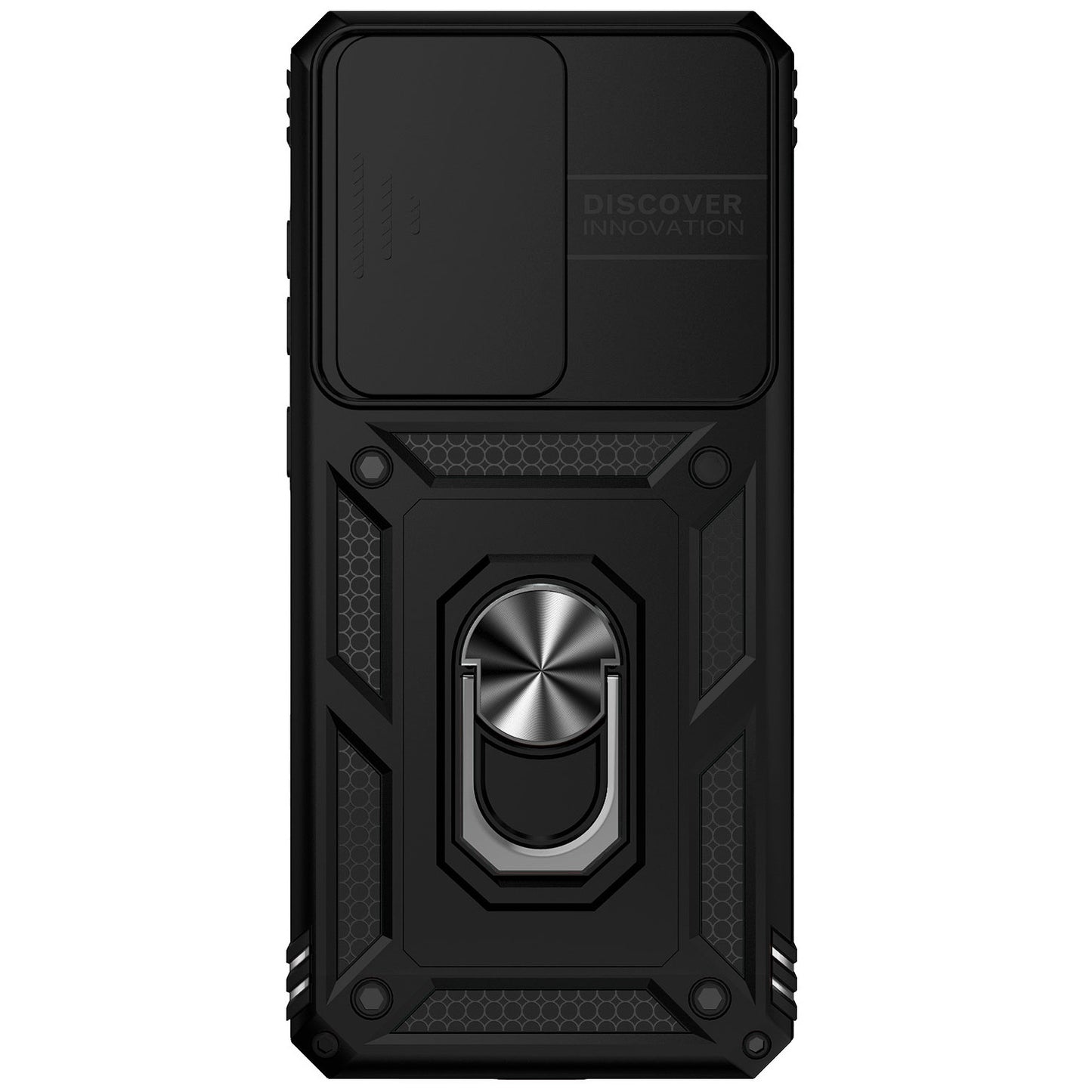 Hard PC + Soft TPU Phone Case for Samsung Galaxy S20 Ultra, Metal Ring Kickstand Anti-drop Cover with Slide Camera Protection - Black