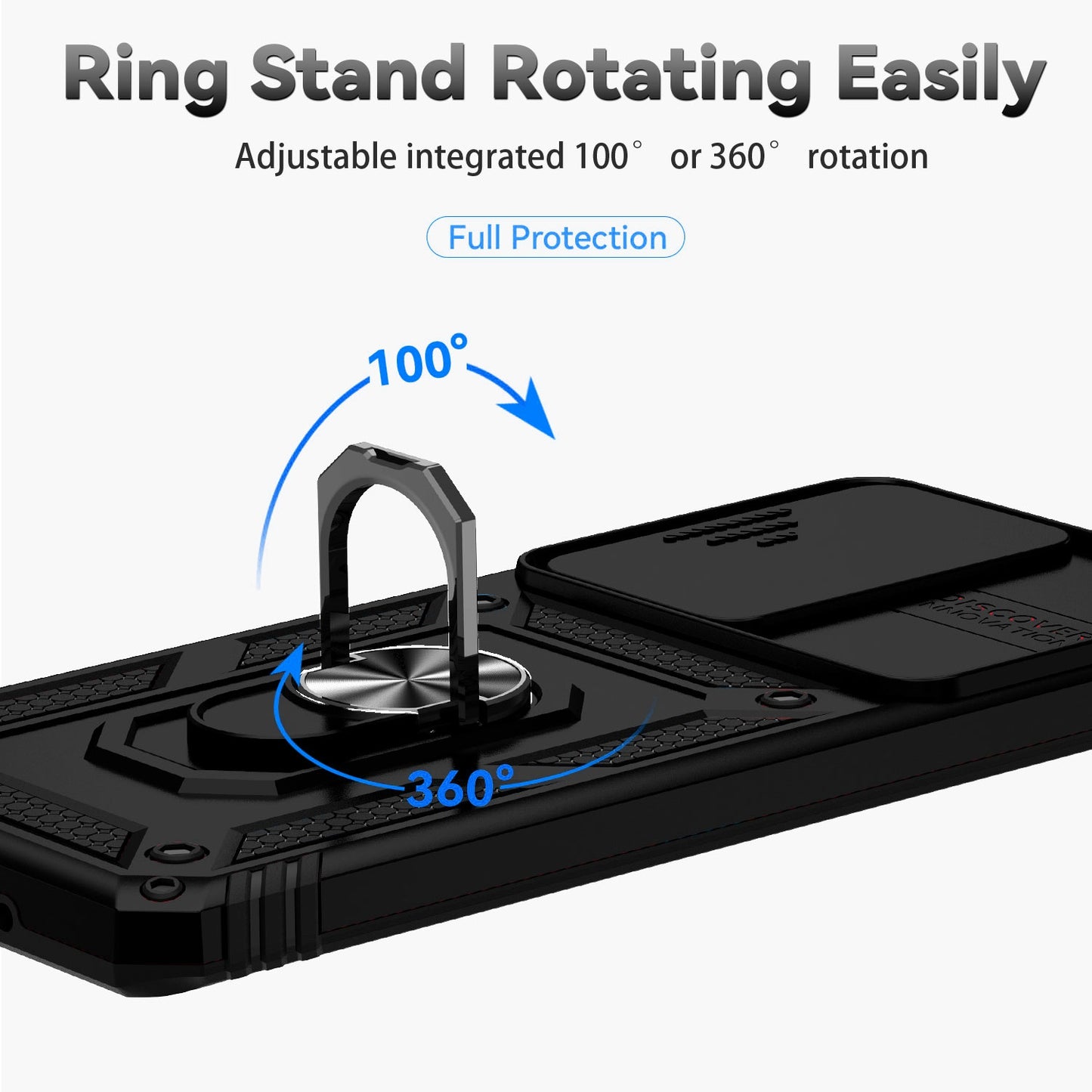 Hard PC + Soft TPU Phone Case for Samsung Galaxy S20 Ultra, Metal Ring Kickstand Anti-drop Cover with Slide Camera Protection - Black