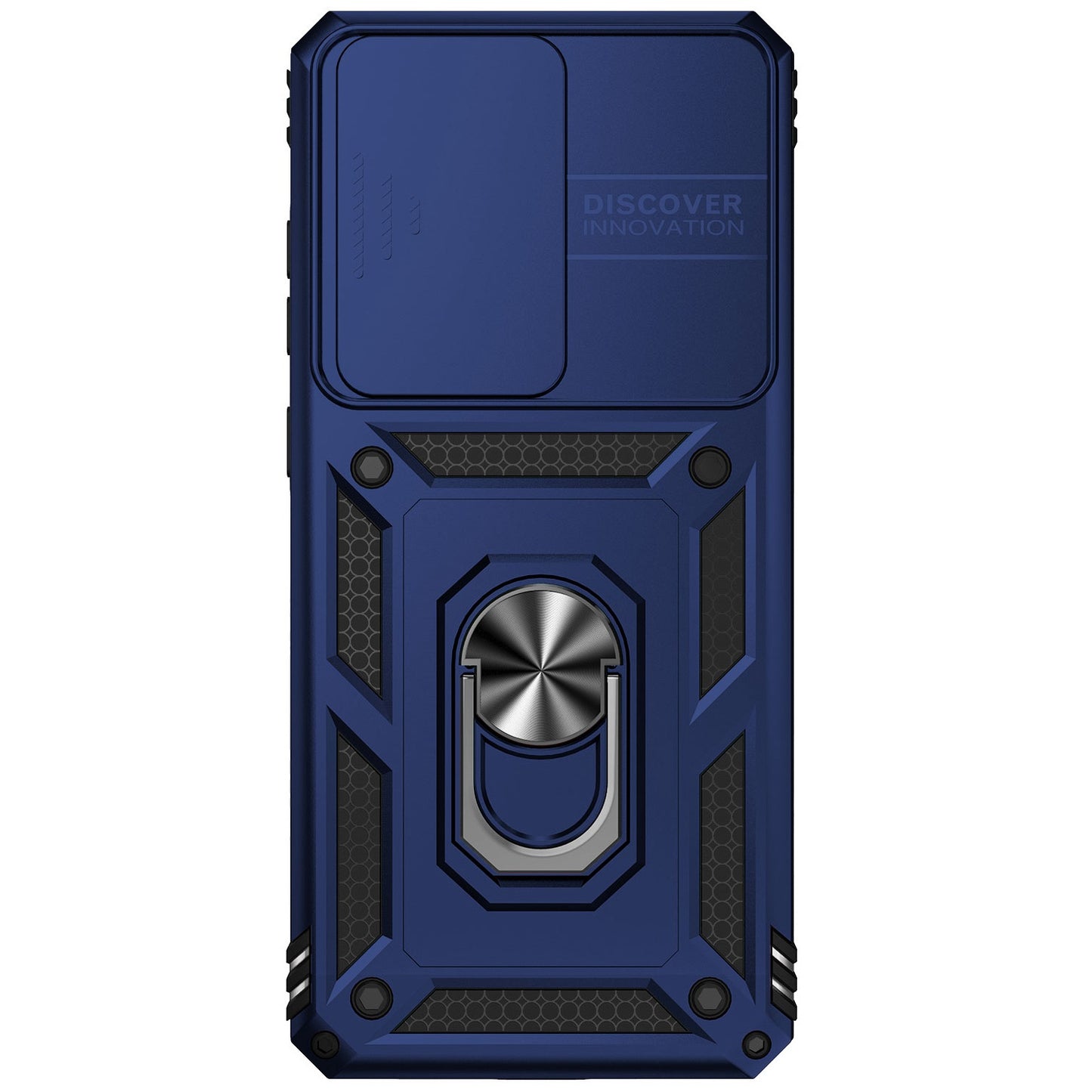 Hard PC + Soft TPU Phone Case for Samsung Galaxy S20 Ultra, Metal Ring Kickstand Anti-drop Cover with Slide Camera Protection - Blue