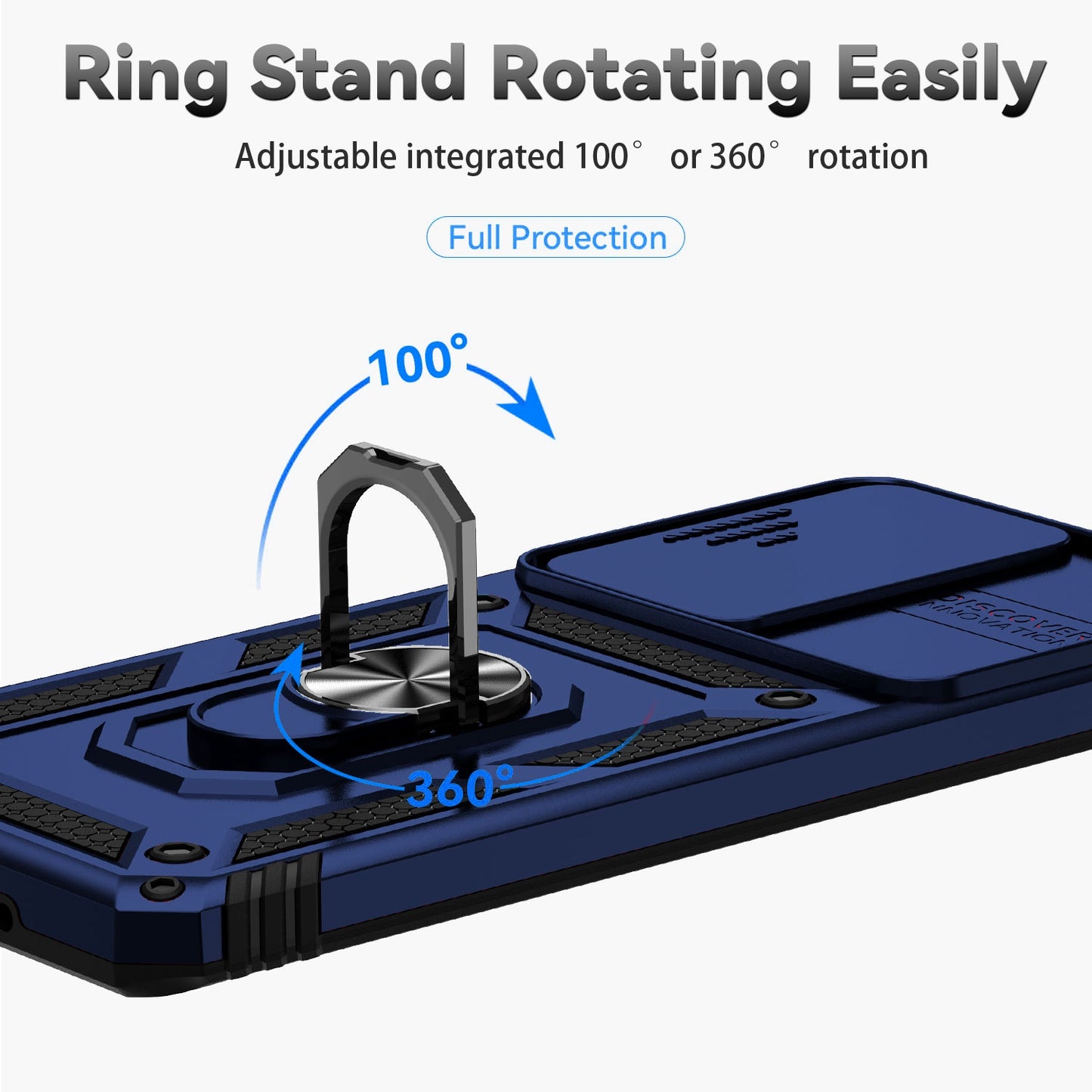 Hard PC + Soft TPU Phone Case for Samsung Galaxy S20 Ultra, Metal Ring Kickstand Anti-drop Cover with Slide Camera Protection - Blue
