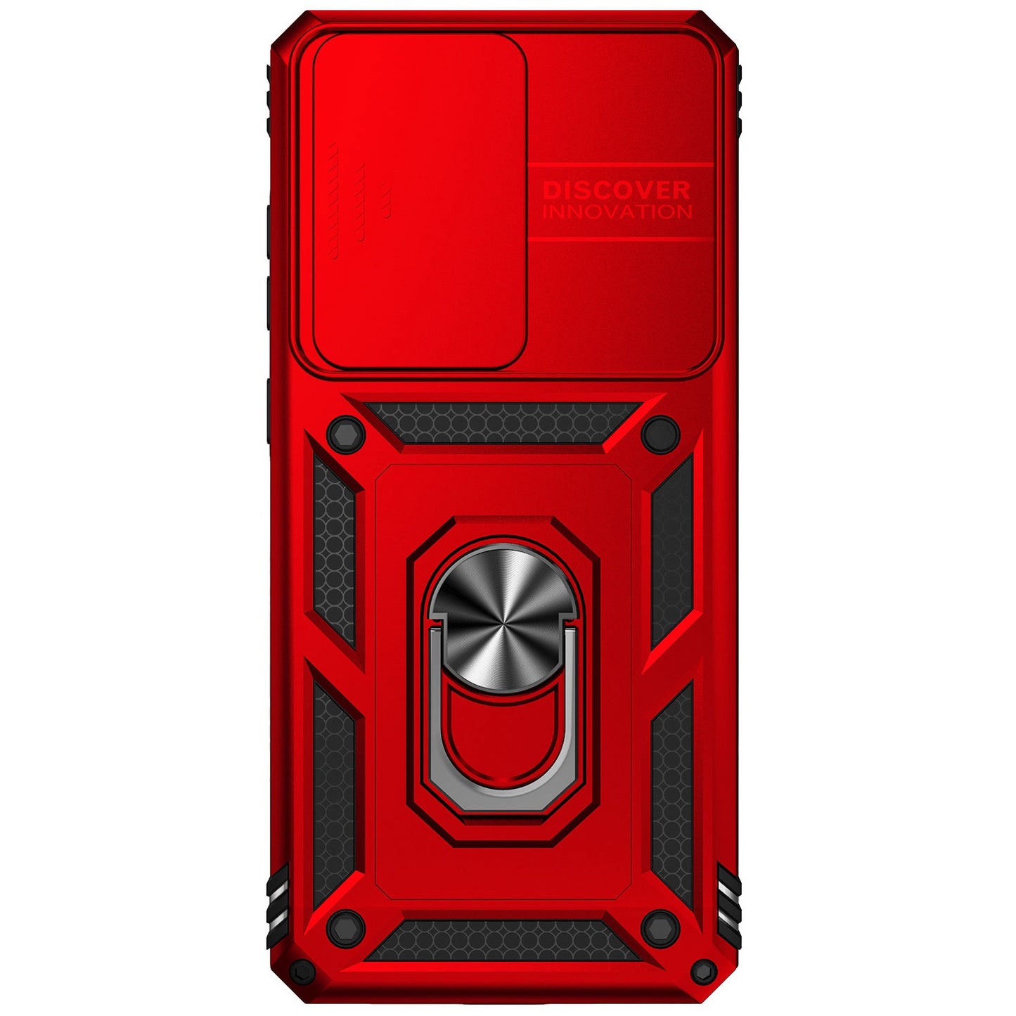 Hard PC + Soft TPU Phone Case for Samsung Galaxy S20 Ultra, Metal Ring Kickstand Anti-drop Cover with Slide Camera Protection - Red