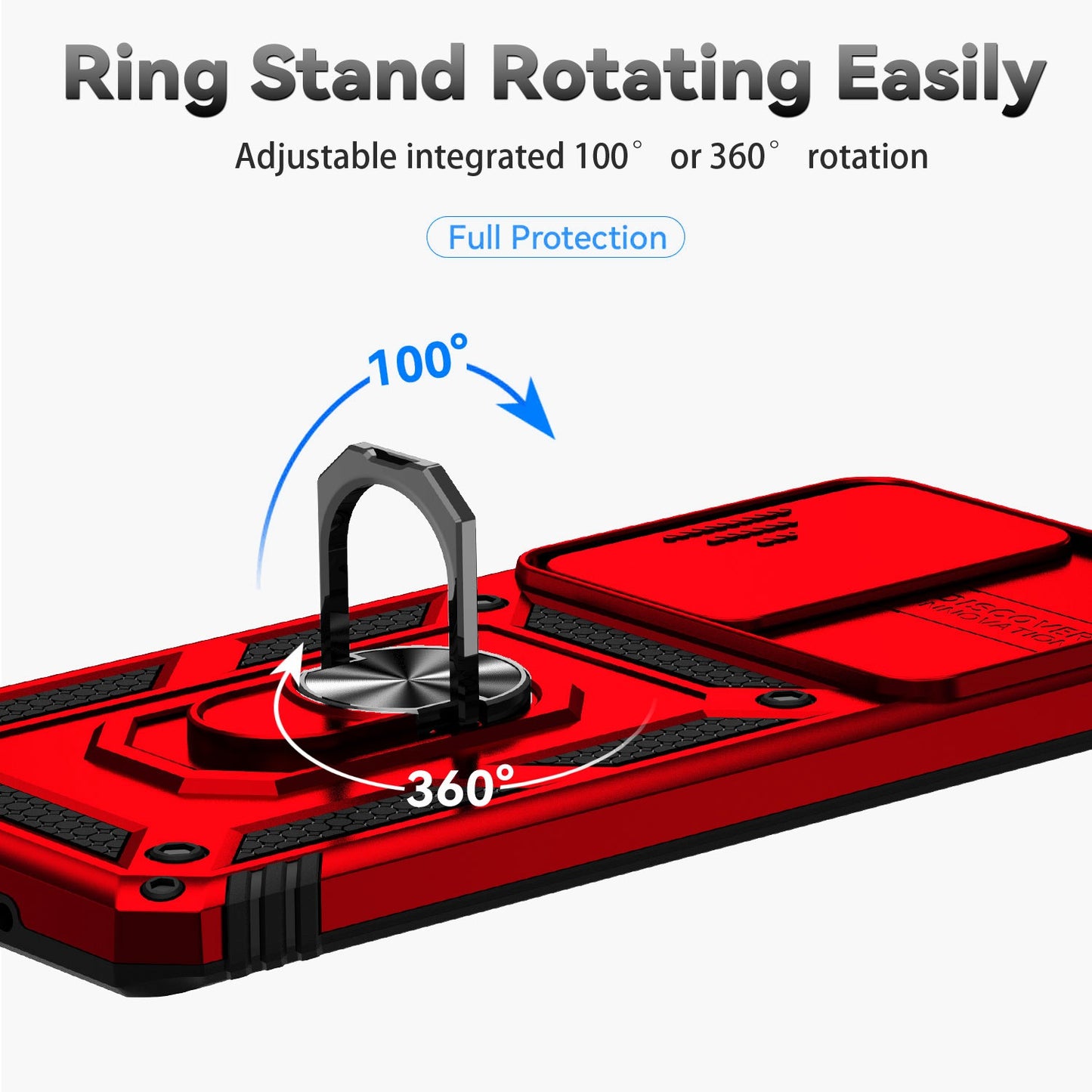 Hard PC + Soft TPU Phone Case for Samsung Galaxy S20 Ultra, Metal Ring Kickstand Anti-drop Cover with Slide Camera Protection - Red