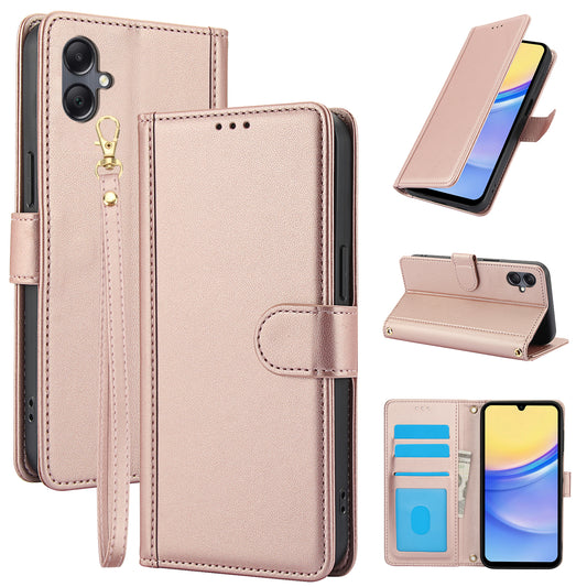 SY-003 For Samsung Galaxy A06 Case PU Leather Stand View Phone Wallet Cover with Hand Strap - Pink