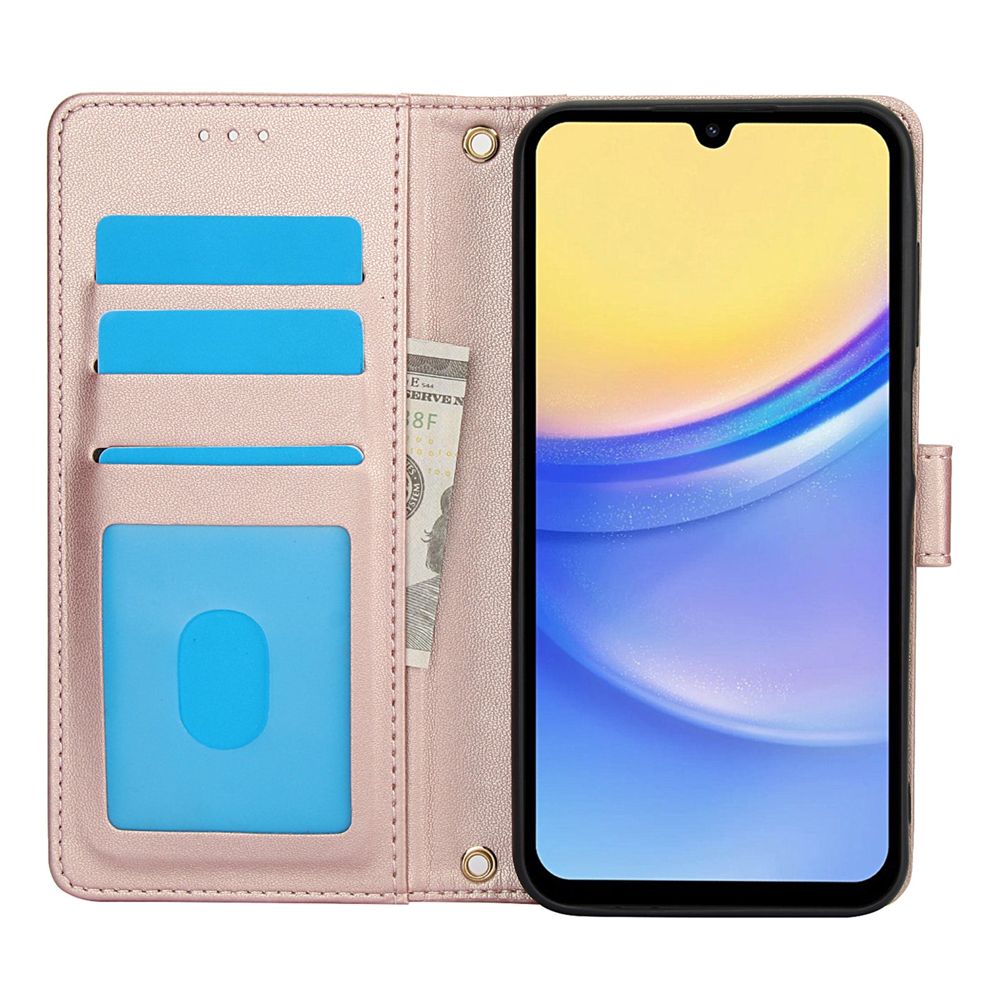SY-003 For Samsung Galaxy A06 Case PU Leather Stand View Phone Wallet Cover with Hand Strap - Pink