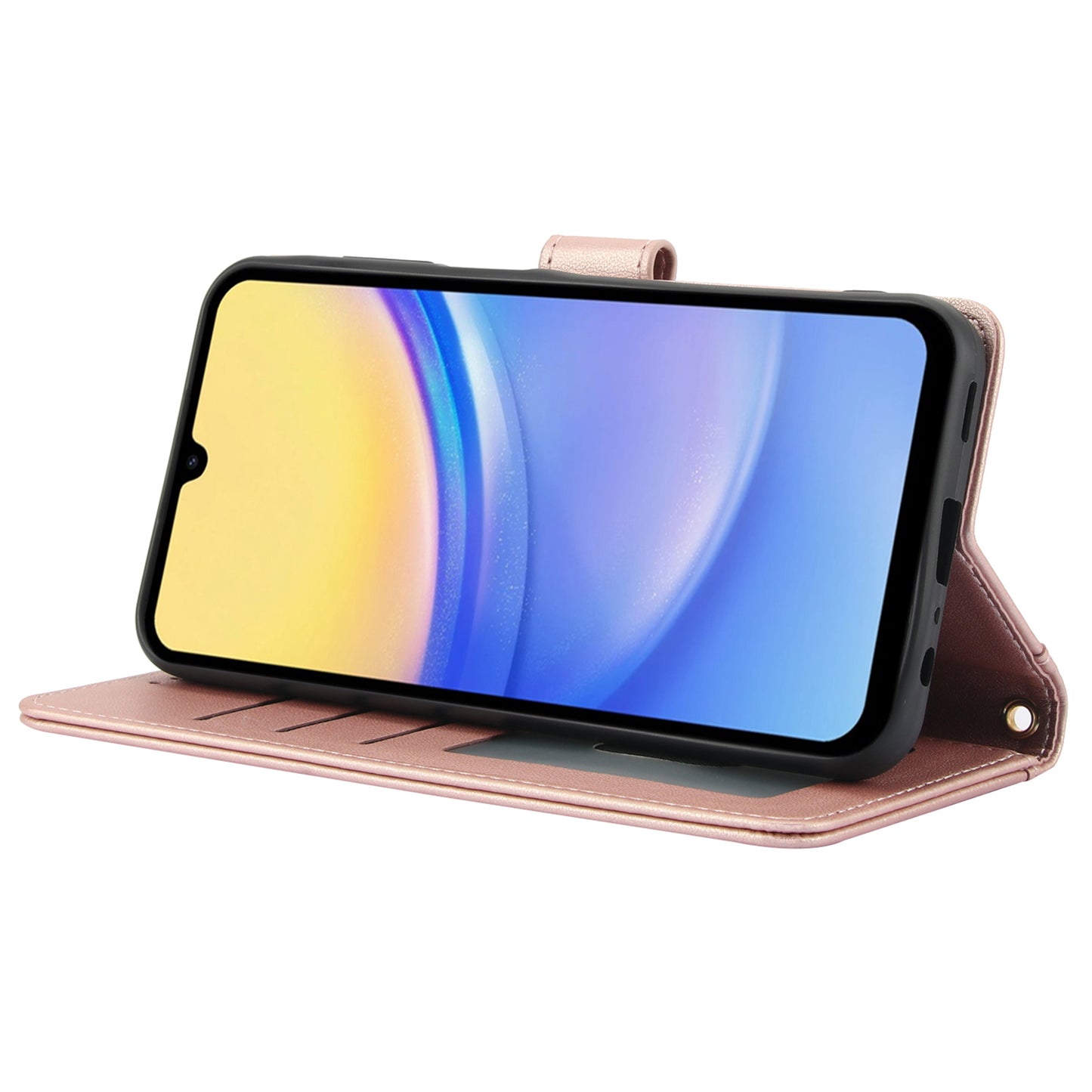 SY-003 For Samsung Galaxy A06 Case PU Leather Stand View Phone Wallet Cover with Hand Strap - Pink