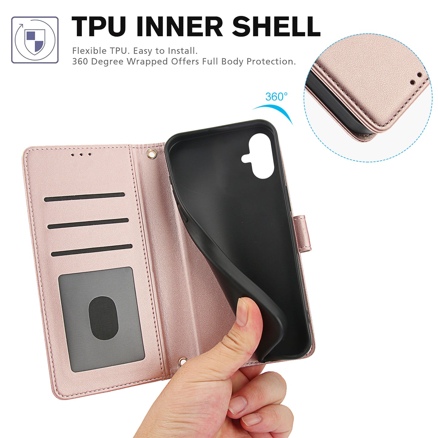 SY-003 For Samsung Galaxy A06 Case PU Leather Stand View Phone Wallet Cover with Hand Strap - Pink