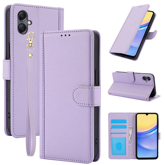 SY-003 For Samsung Galaxy A06 Case PU Leather Stand View Phone Wallet Cover with Hand Strap - Purple