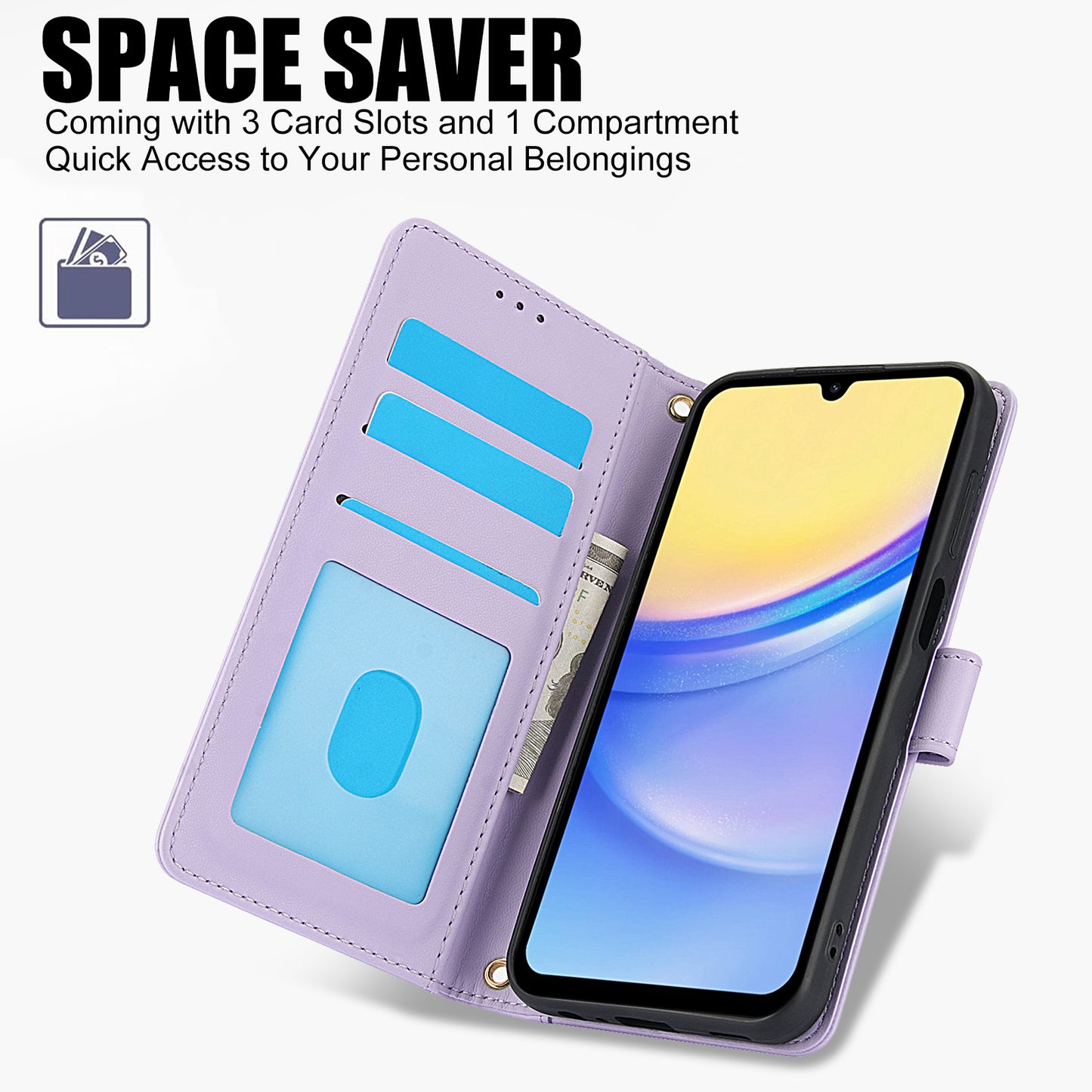 SY-003 For Samsung Galaxy A06 Case PU Leather Stand View Phone Wallet Cover with Hand Strap - Purple