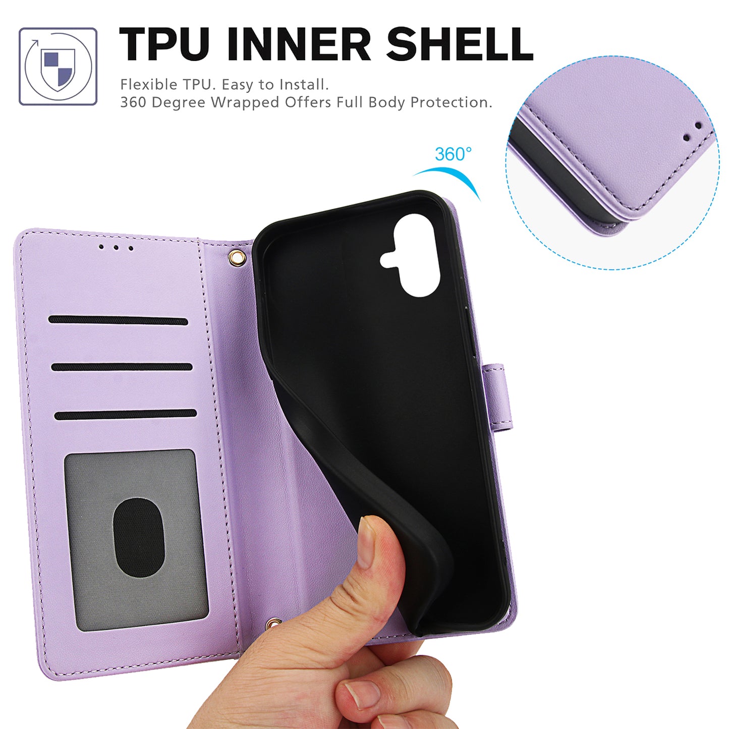 SY-003 For Samsung Galaxy A06 Case PU Leather Stand View Phone Wallet Cover with Hand Strap - Purple