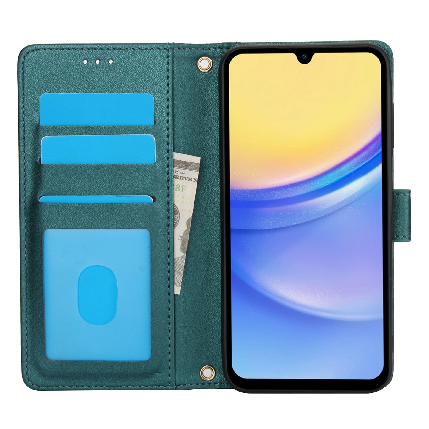 SY-003 For Samsung Galaxy A06 Case PU Leather Stand View Phone Wallet Cover with Hand Strap - Green