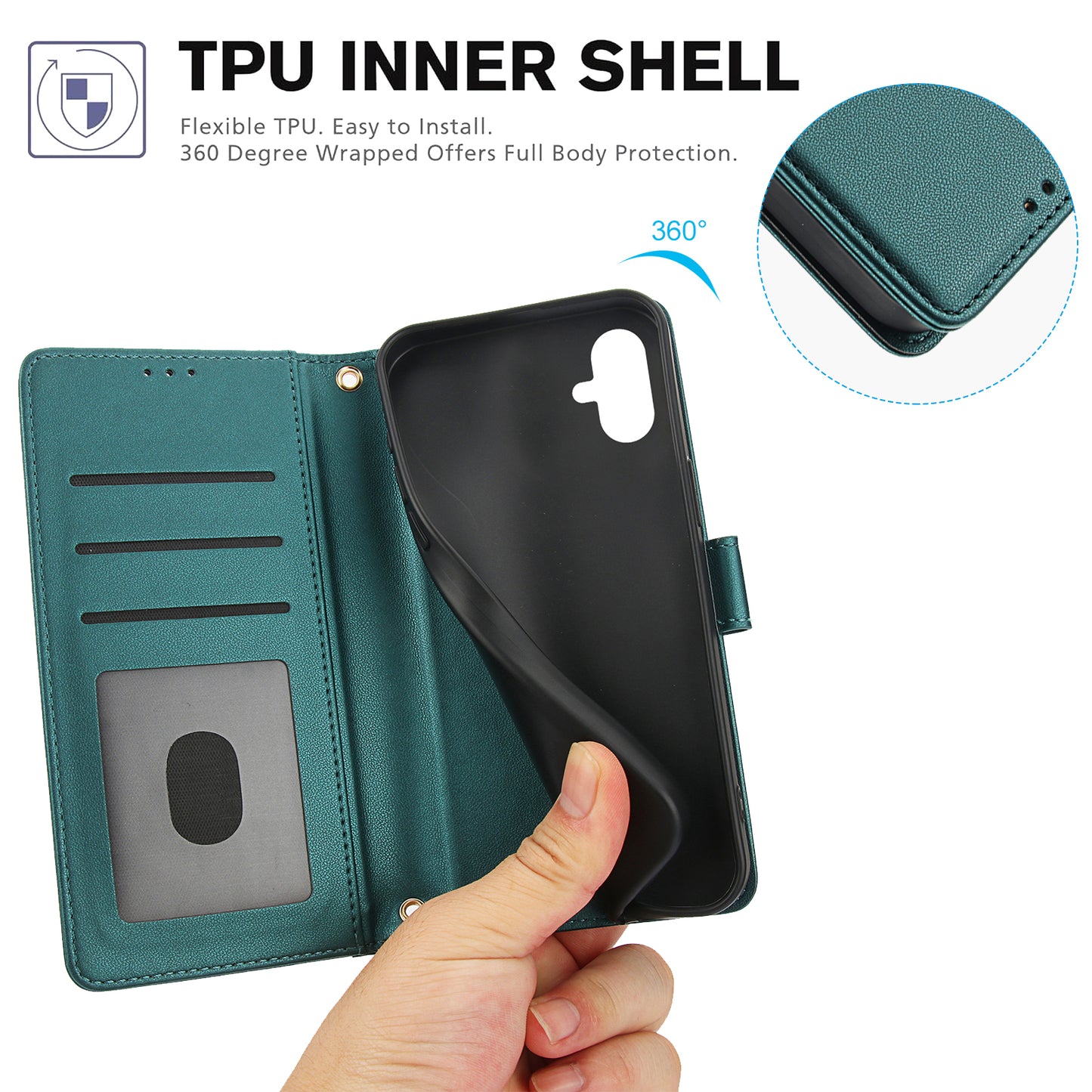 SY-003 For Samsung Galaxy A06 Case PU Leather Stand View Phone Wallet Cover with Hand Strap - Green