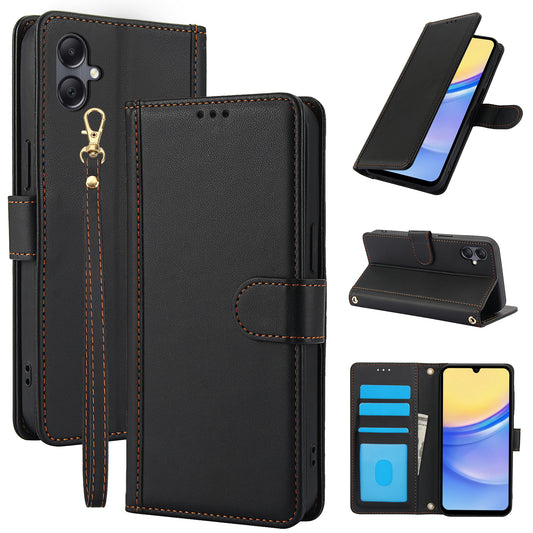 SY-003 For Samsung Galaxy A06 Case PU Leather Stand View Phone Wallet Cover with Hand Strap - Black