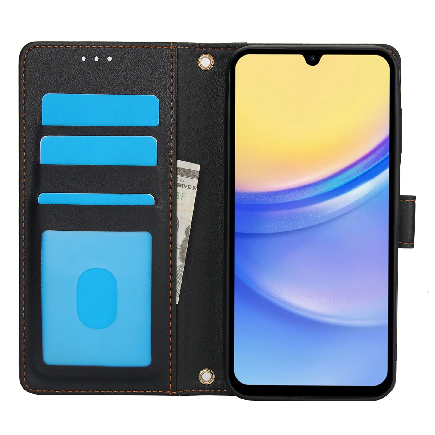SY-003 For Samsung Galaxy A06 Case PU Leather Stand View Phone Wallet Cover with Hand Strap - Black