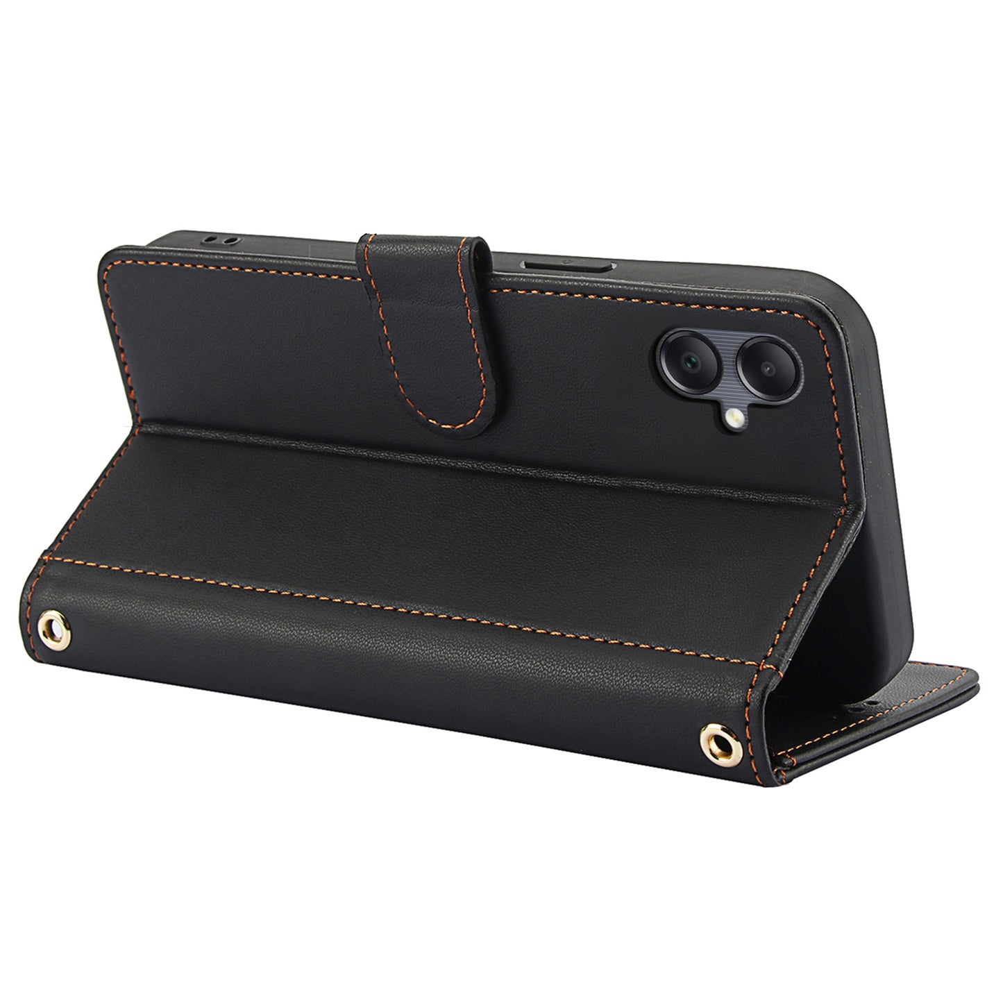 SY-003 For Samsung Galaxy A06 Case PU Leather Stand View Phone Wallet Cover with Hand Strap - Black