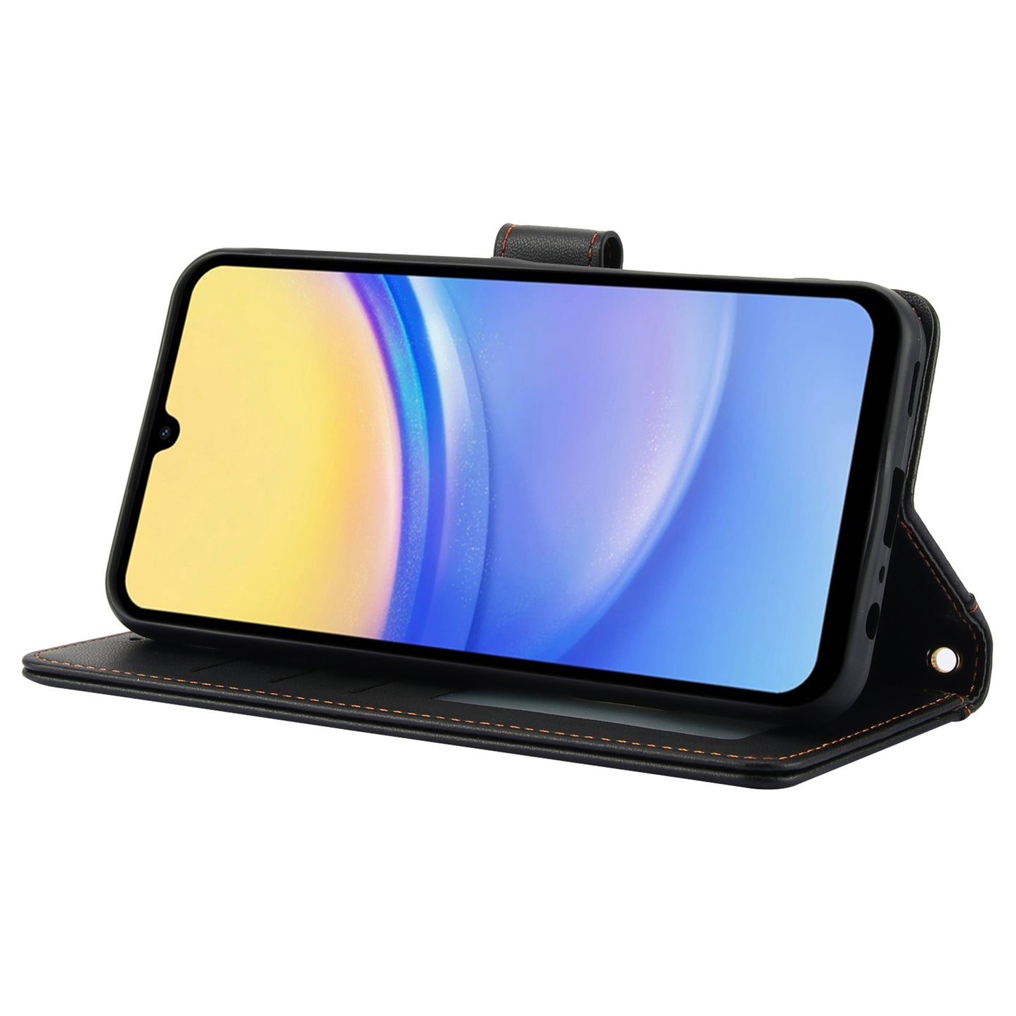SY-003 For Samsung Galaxy A06 Case PU Leather Stand View Phone Wallet Cover with Hand Strap - Black