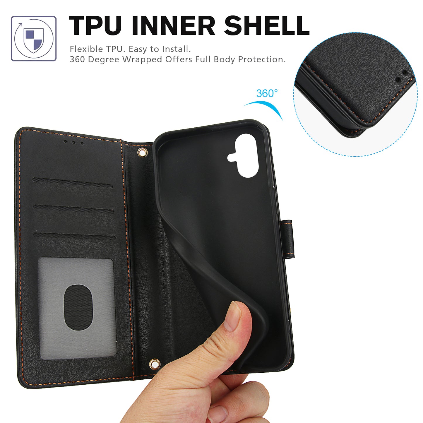 SY-003 For Samsung Galaxy A06 Case PU Leather Stand View Phone Wallet Cover with Hand Strap - Black